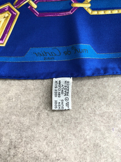 Cartier SILK Scarf Blue Vintage rit2hn