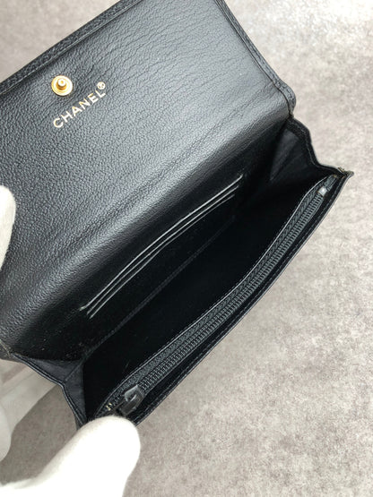 CHANEL Coco Mark Folded Wallet Black Vintage b46bgz