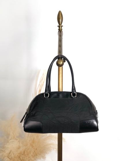 PRADA Triangle Logo Handbag Boston bag Black Vintage mh4xag