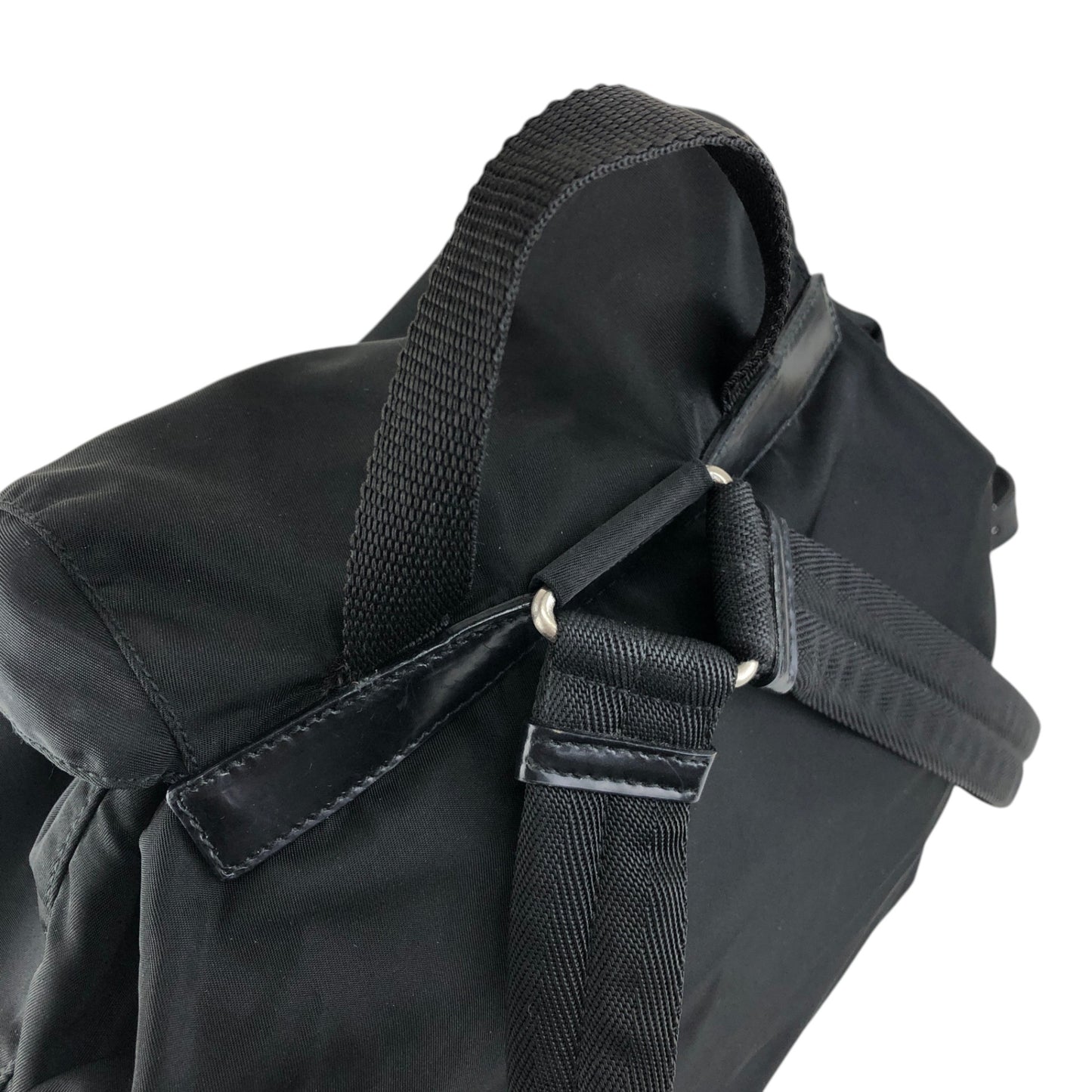 PRADA Tessuto Triangle Logo Front Buckle Backpack Black Vintage bde87k