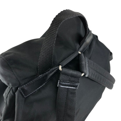 PRADA Tessuto Triangle Logo Front Buckle Backpack Black Vintage bde87k