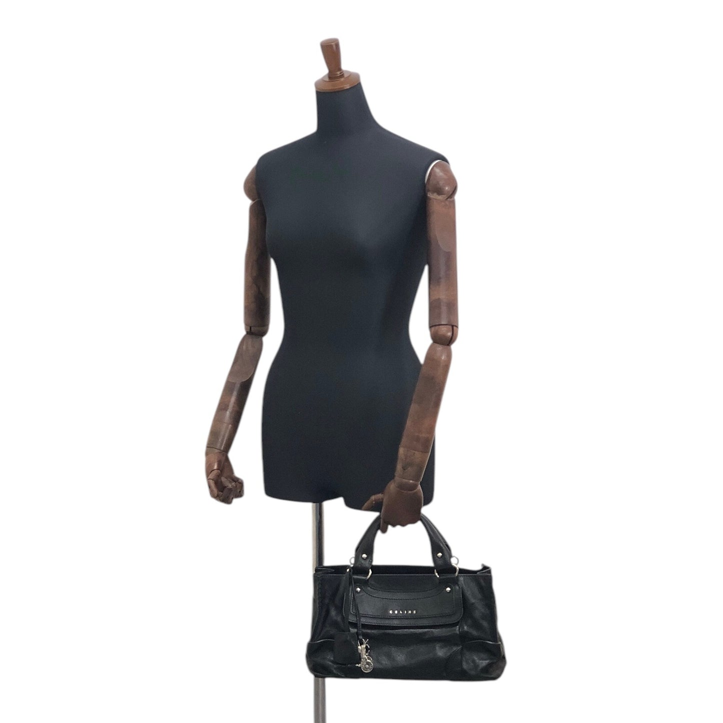 CELINE Logo Handbag Black Vintage p2zgdh