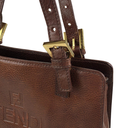 FENDI Logo Embossed Handbag Brown Vintage 8dvn7y