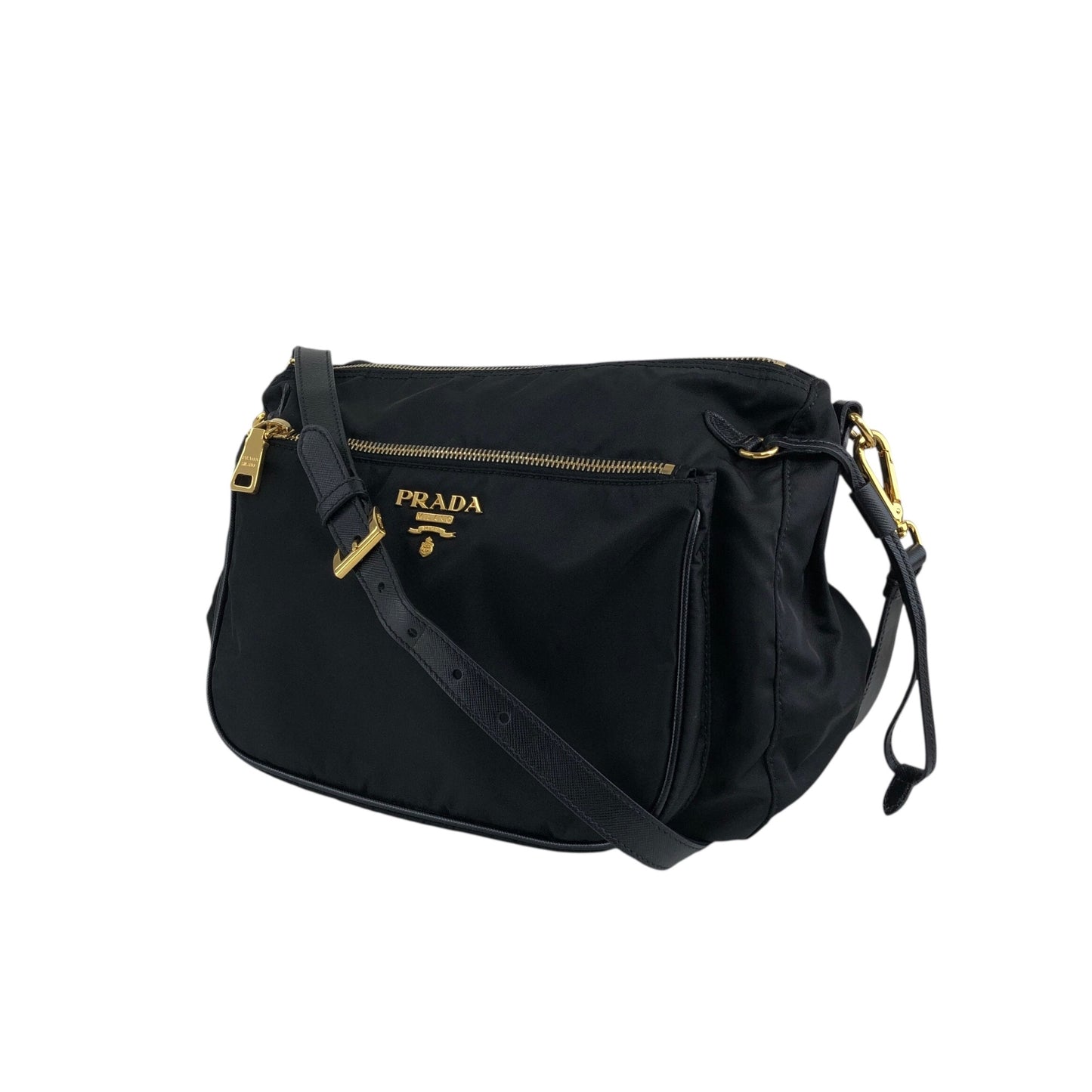 PRADA Logo Shoulder bag Black BT0689 Vintage s35m2a