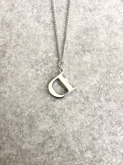 Christian Dior Logo Motif Necklace Silver Vintage bbvzf2