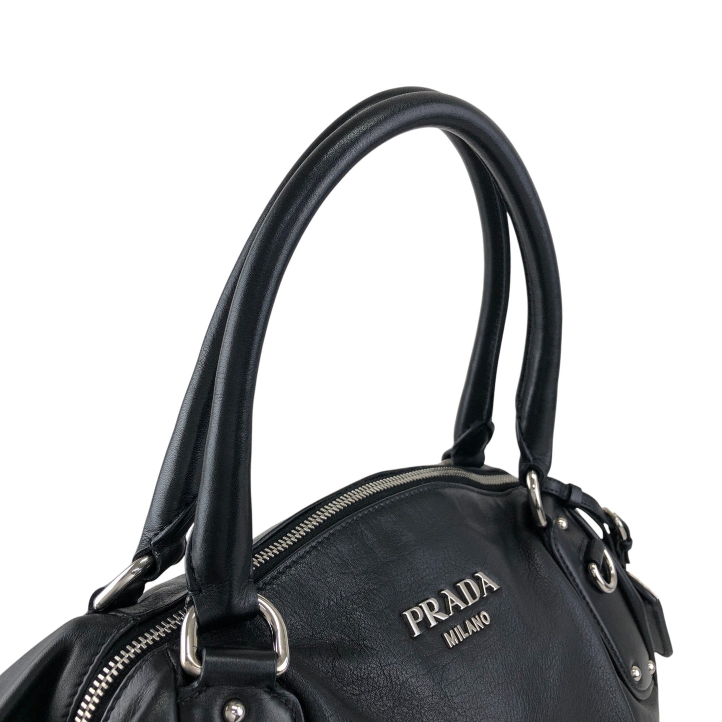 PRADA Logo Handbag Black Vintage w6ty5k