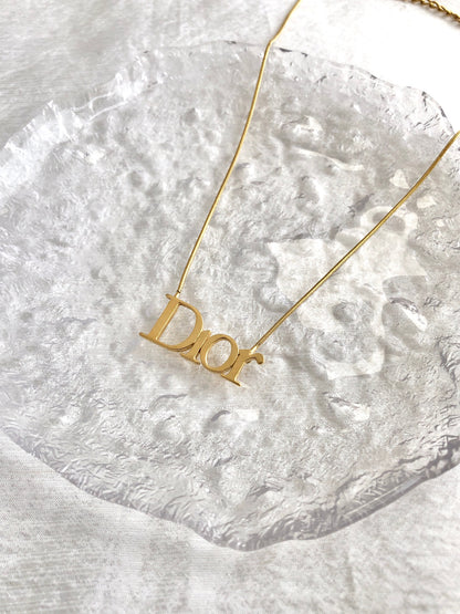 Christian Dior Logo Motif Necklace Gold Vintage hua3hy