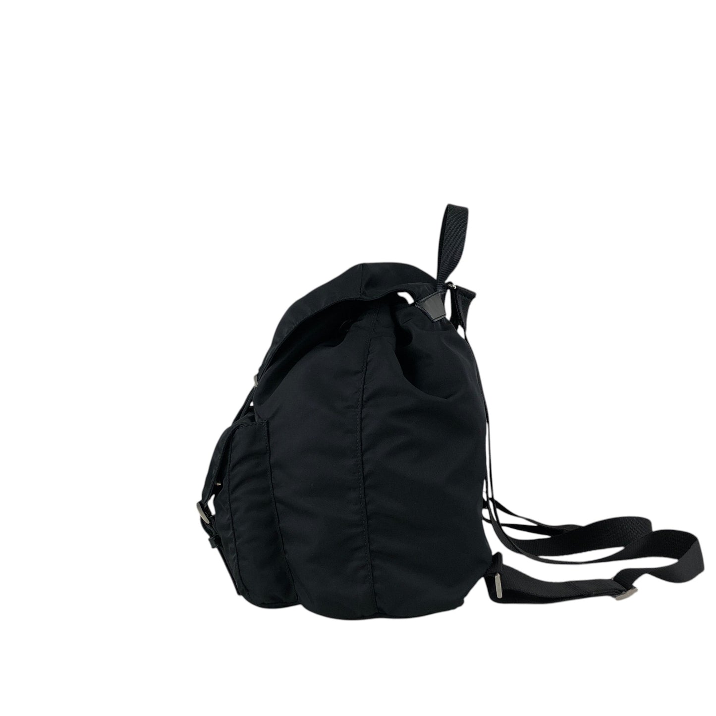 PRADA Tessuto Triangle Logo Double Pocket Backpack Black Vintage scciib