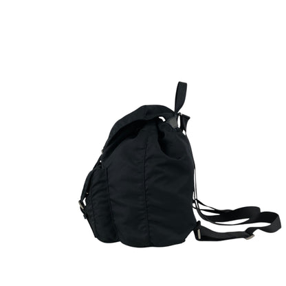 PRADA Tessuto Triangle Logo Double Pocket Backpack Black Vintage scciib