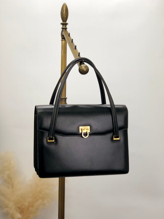 CELINE Metal Closure Handbag Black Vintage rchsfc