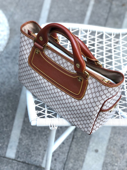 CELINE Macadam Canvas Leather Handbag Beige Vintage ybm6xd