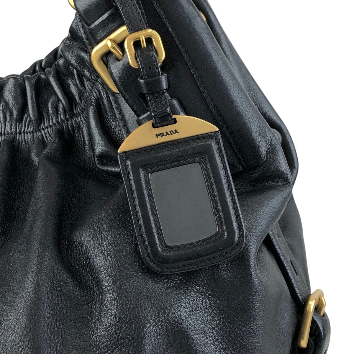 PRADA Logo Shoulder bag Hobobag Black Vintage k2n6cf