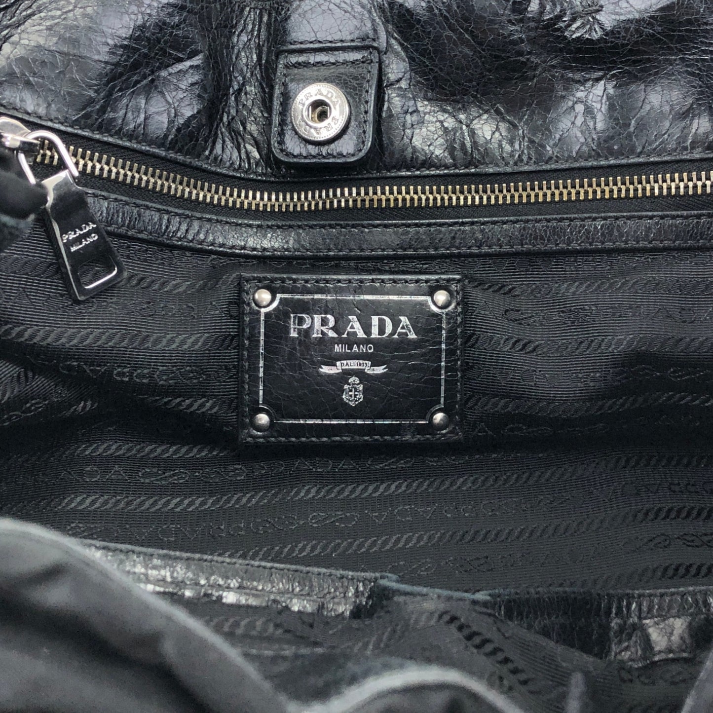 PRADA Triangle Logo Handbag Totebag Black Vintage wd67a4