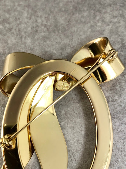 Christian Dior Ribbon Motif Brooch Gold Vintage 7ek6cc