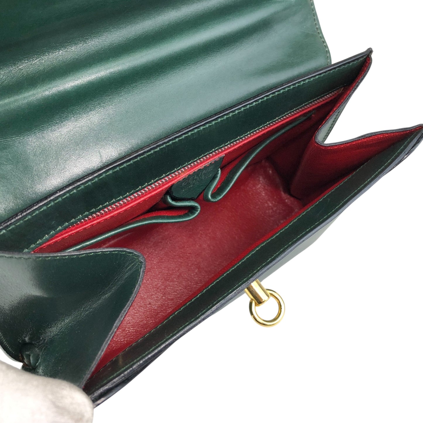 CELINE Gancini Handbag Dark Green Vintage sxajh2