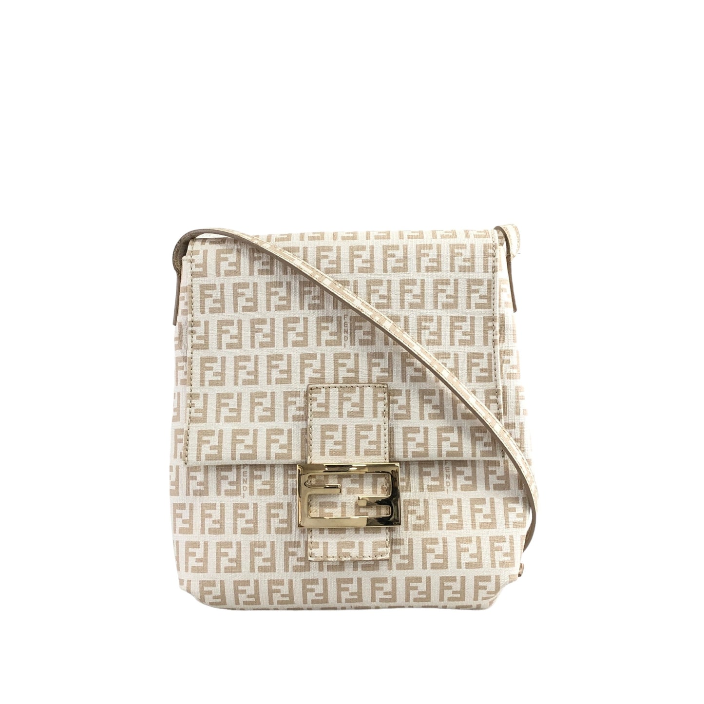 FENDI Zucchino Logo Shoulder bag Beige Vintage 77avh5