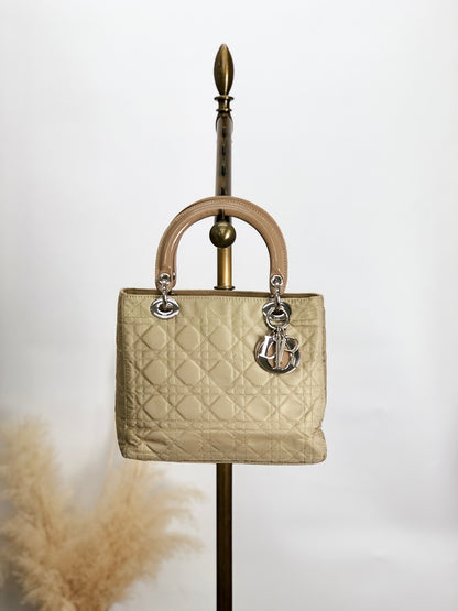 Christian Dior Lady Dior Cannage Logo Charm Handbag Beige Vintage 8h86ku
