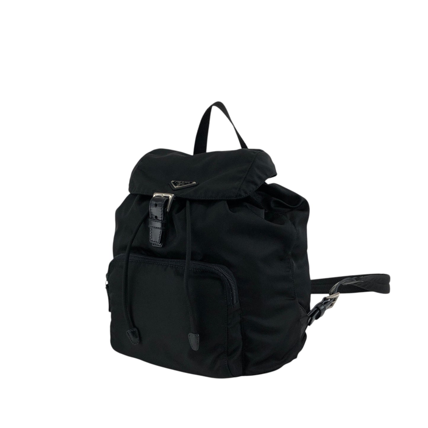 PRADA Tessuto Triangle Logo Front Buckle Backpack Black Vintage bde87k