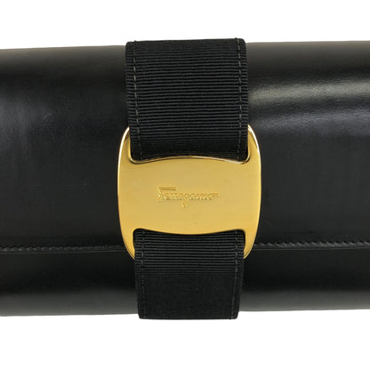 Salvatore Ferragamo Gancini Ribbon Shoulder bag Black Vintage 3wugs6