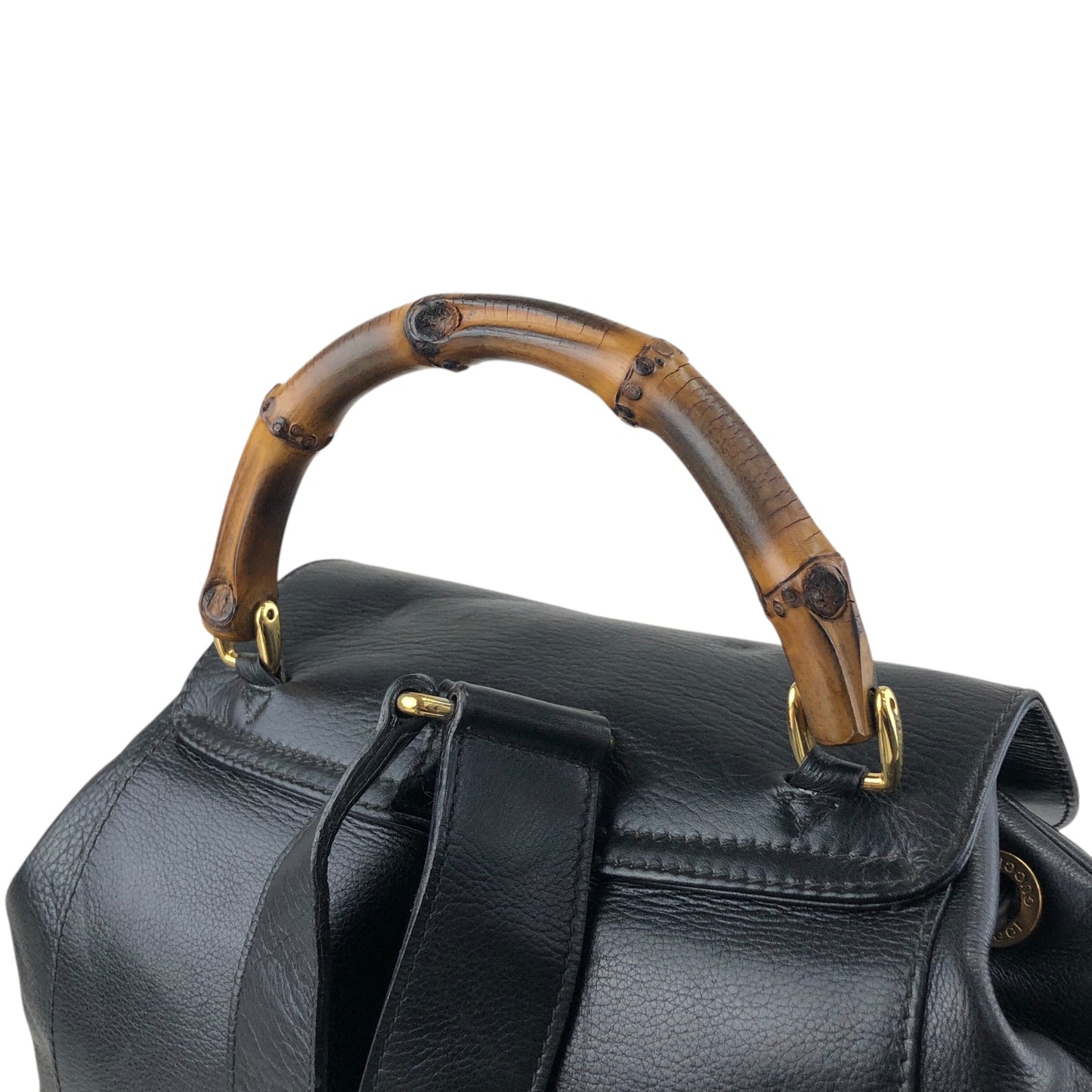 GUCCI Bamboo Double Pocket Backpack Black Vintage 5xx4xe