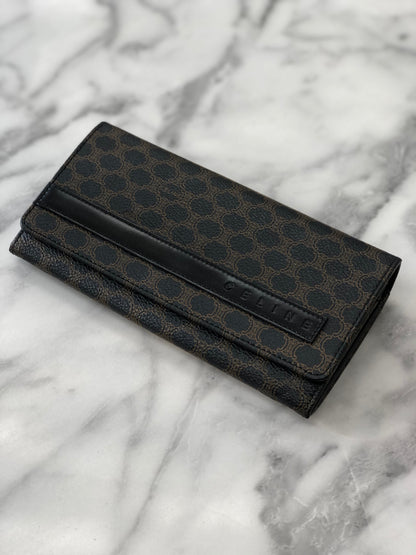 CELINE Macadam Logo Metal Clasp Long Wallet Black Vintage x577ej