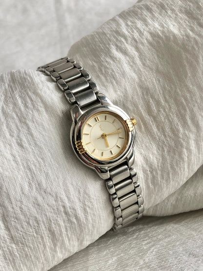 Yves Saint Laurent YSL Logo Quartz Watch Silver 5930-F91474 TA Vintage 2xuc88