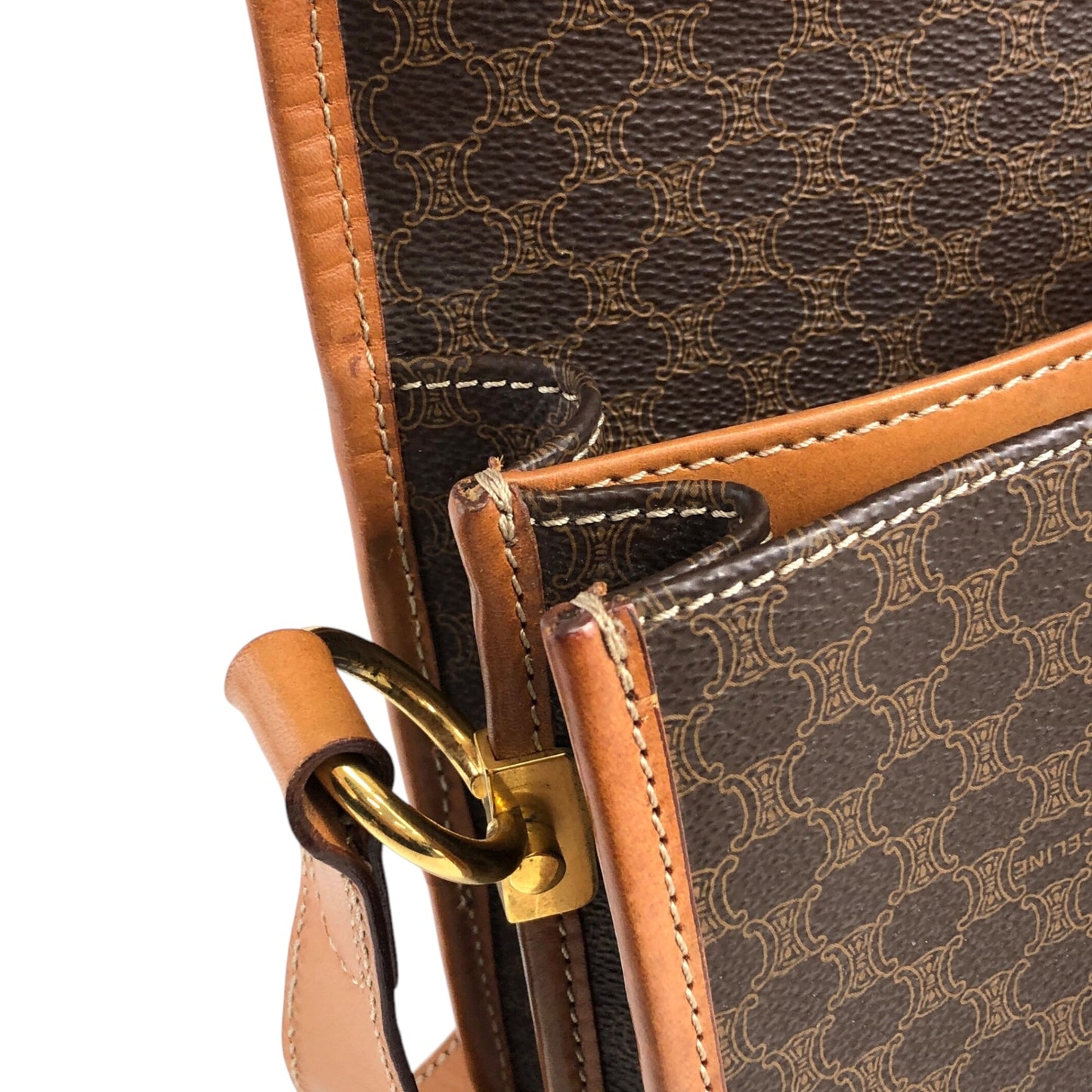 CELINE Macadam Horse Bit Shoulder bag Brown Vintage 3w54jc