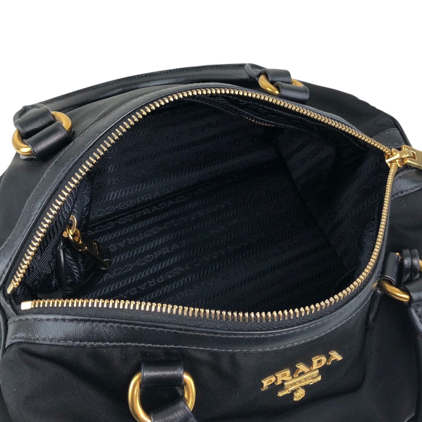 PRADA Logo Two-way Boston bag Shoulder bag Black Vintage 76zjdy