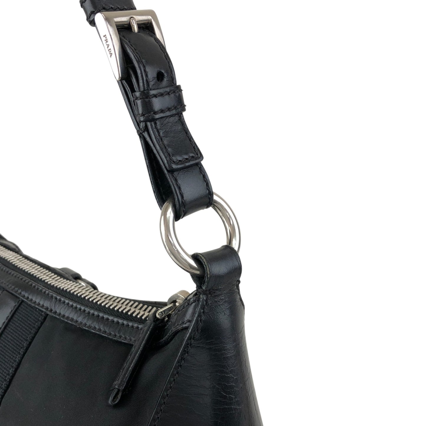 PRADA Tessuto Triangle Logo Shoulder bag Black Vintage prm6ap