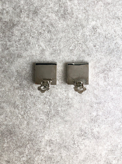 CELINE Logo Motif Earrings Silver Vintage iudp3b
