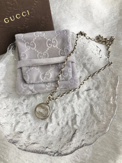 GUCCI Interlocking Necklace Silver Vintage ic36jp