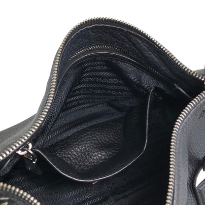 PRADA Logo Shoulder bag Hobobag Black Vintage 3hyfab