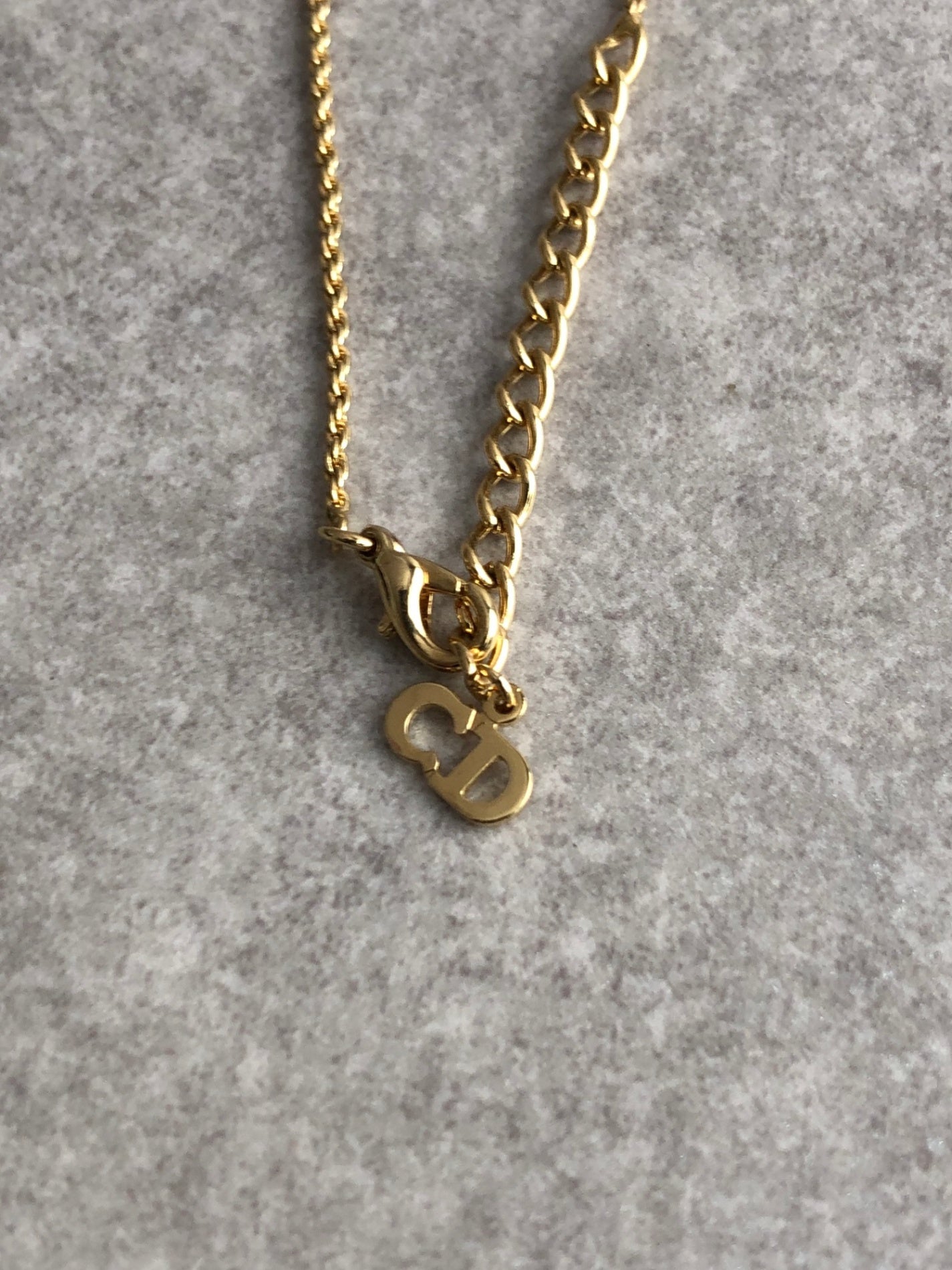 Christian Dior CD Logo Stone Necklace Gold Vintage kwgpwu