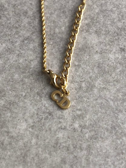 Christian Dior CD Logo Stone Necklace Gold Vintage kwgpwu