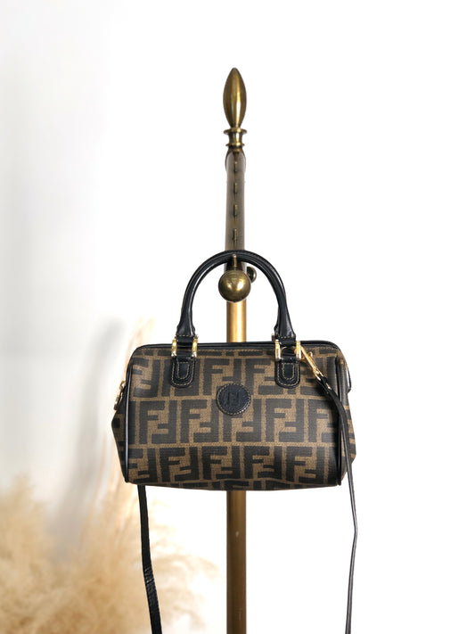 FENDI Zucca Logo Two-way Small Boston bag Shoulder bag Black Vintage v4wjj7