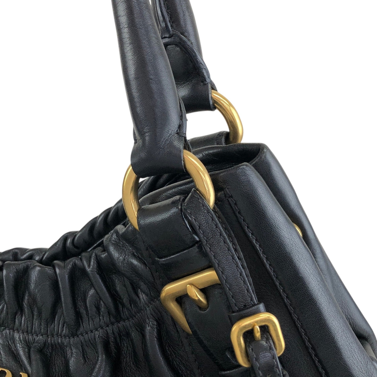 PRADA Logo Shoulder bag Hobobag Black Vintage k2n6cf
