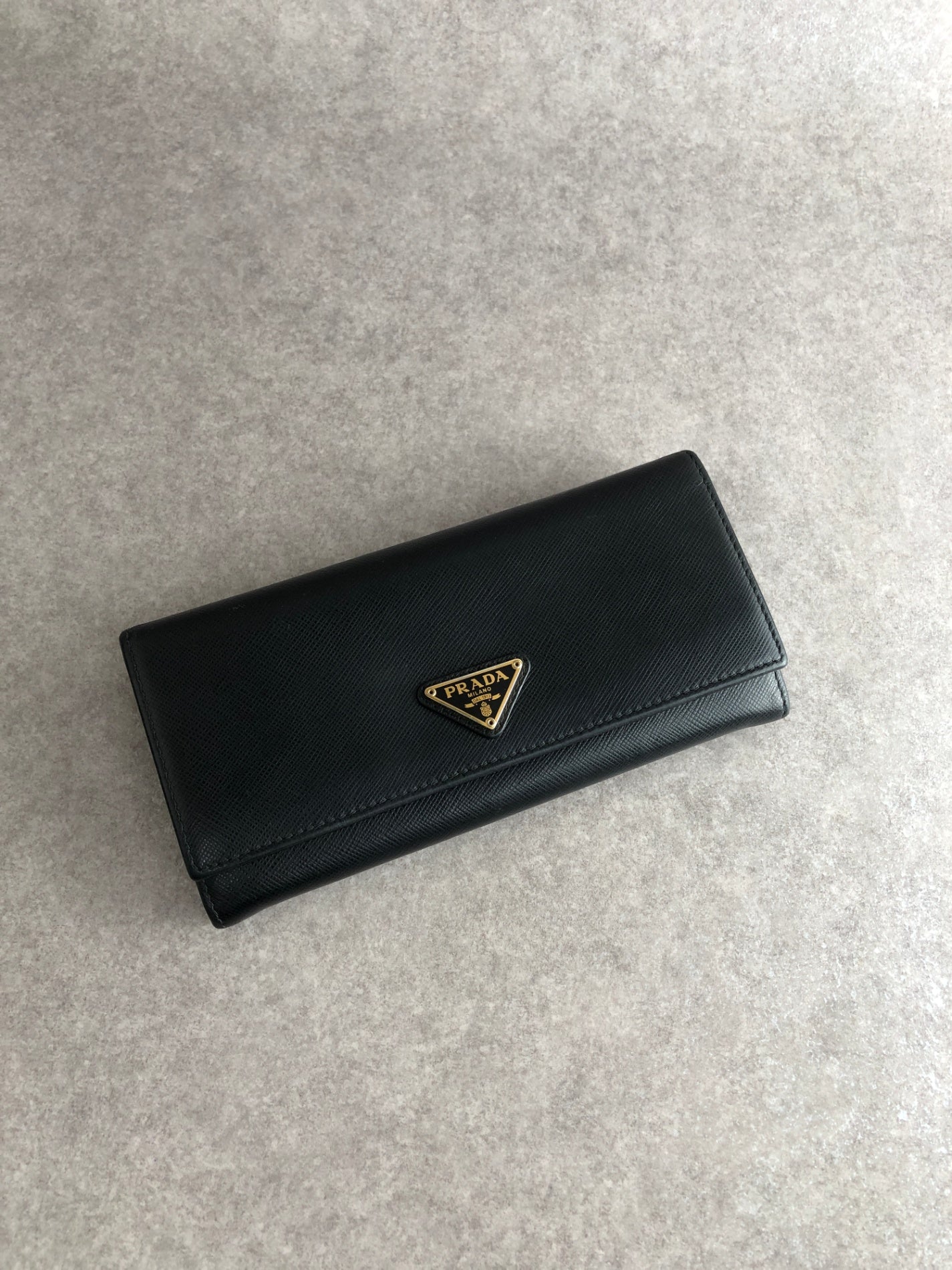 PRADA Triangle Logo Folded Wallet Black Vintage mia8ai