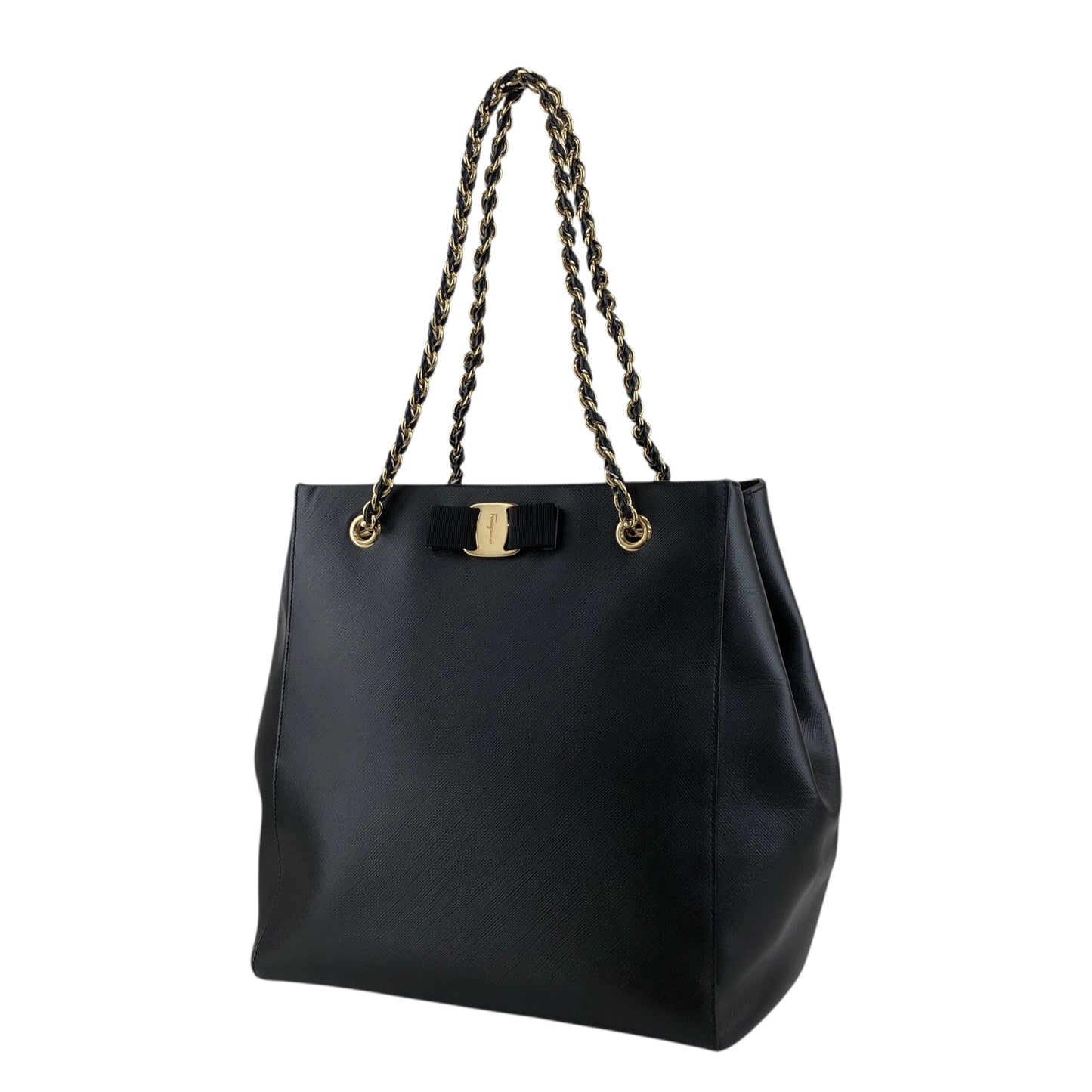Salvatore Ferragamo Vala Ribbon Chain Totebag Black Vintage p52xmz