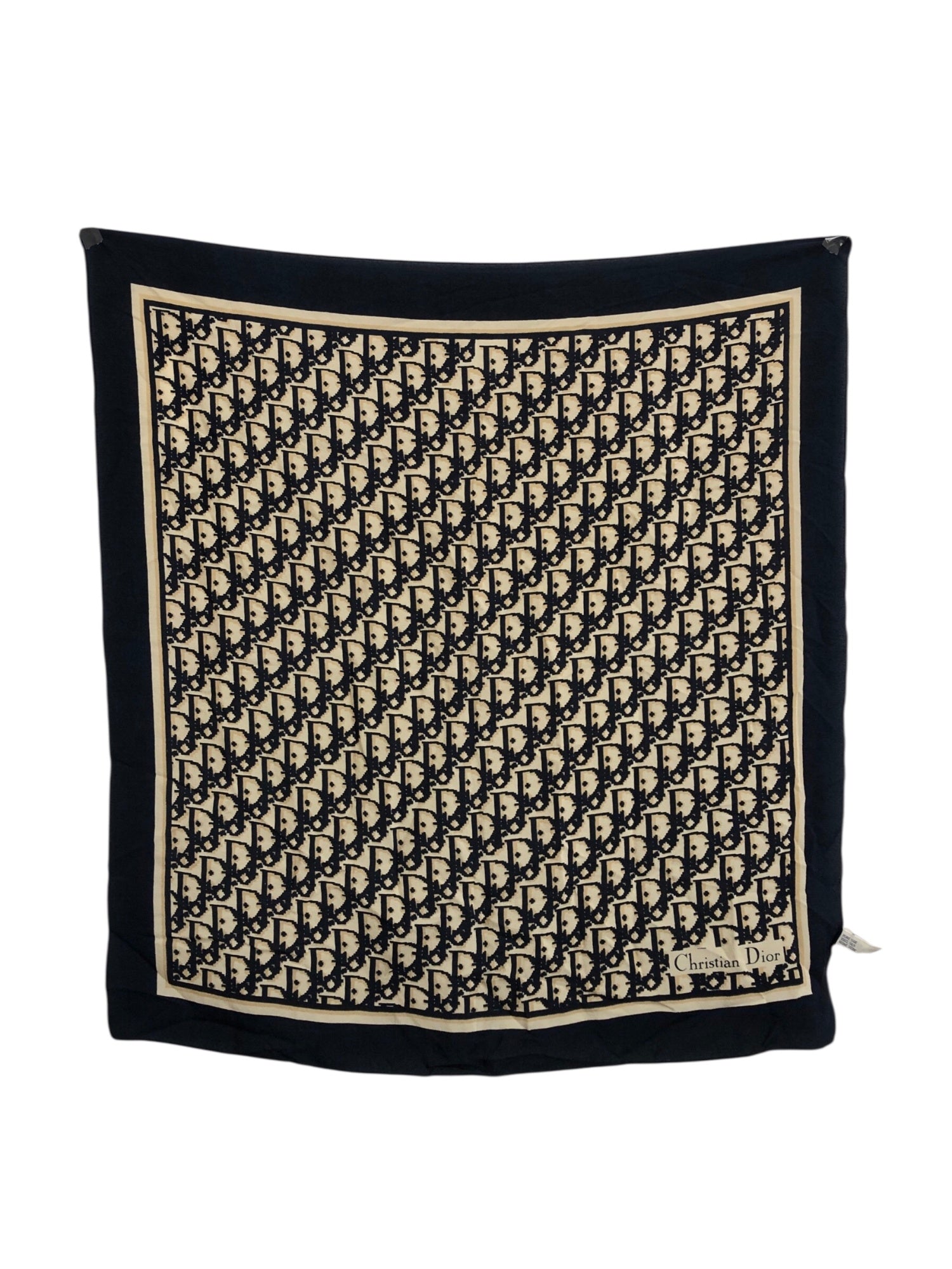 Christian Dior Trotter Silk Scarf Navy Vintage aerczg