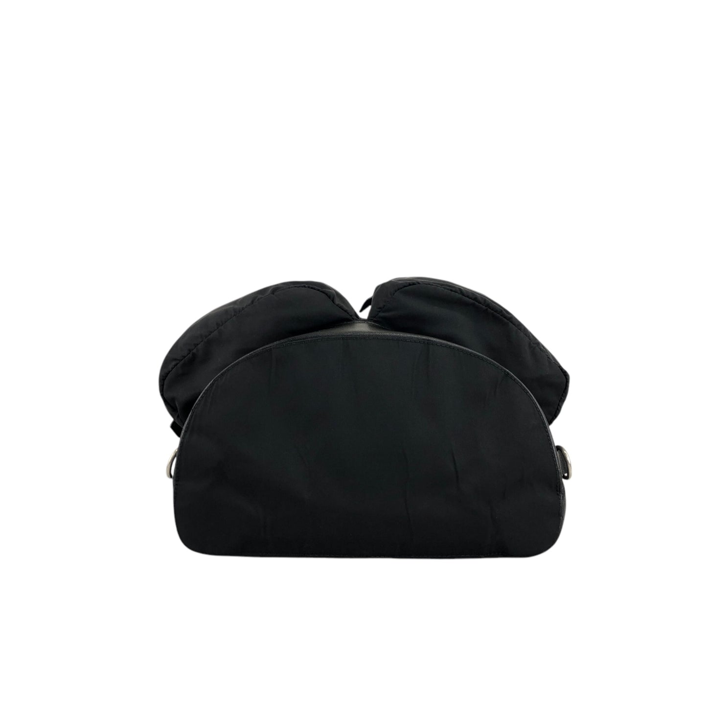 PRADA Triangle Logo Front Belt Double Pocket Backpack Black Vintage 7wppf4