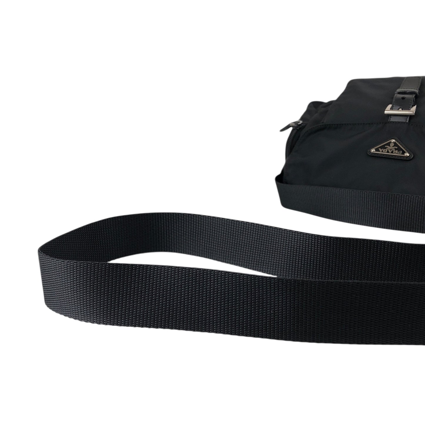 PRADA Tessuto Triangle Logo Front Buckle Side Pocket Shoulder bag Black Vintage pvgpkk
