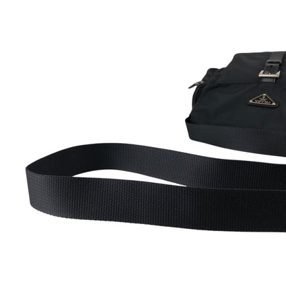PRADA Tessuto Triangle Logo Front Buckle Side Pocket Shoulder bag Black Vintage pvgpkk