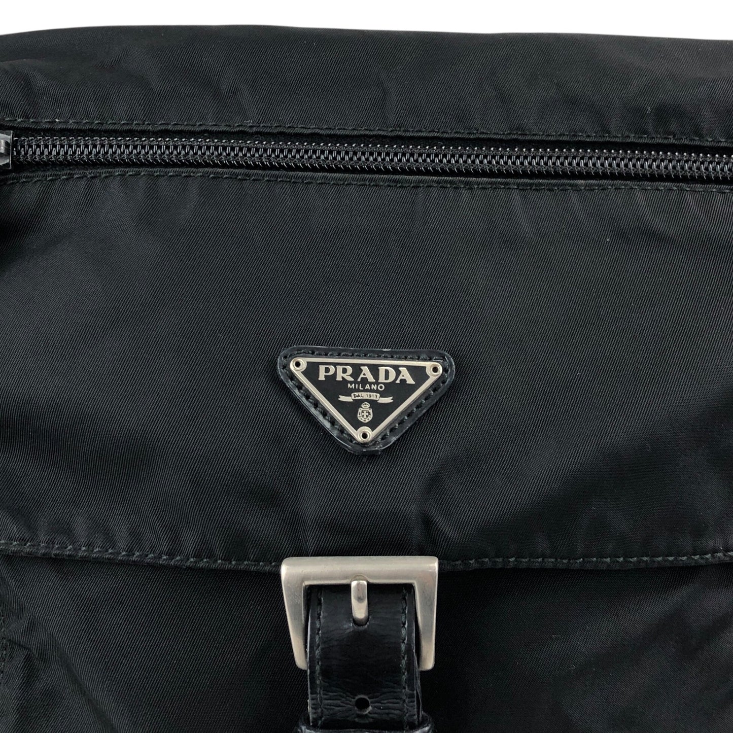 PRADA Tessuto Triangle Logo Front Buckle Shoulder bag Black Vintage dh6ap8