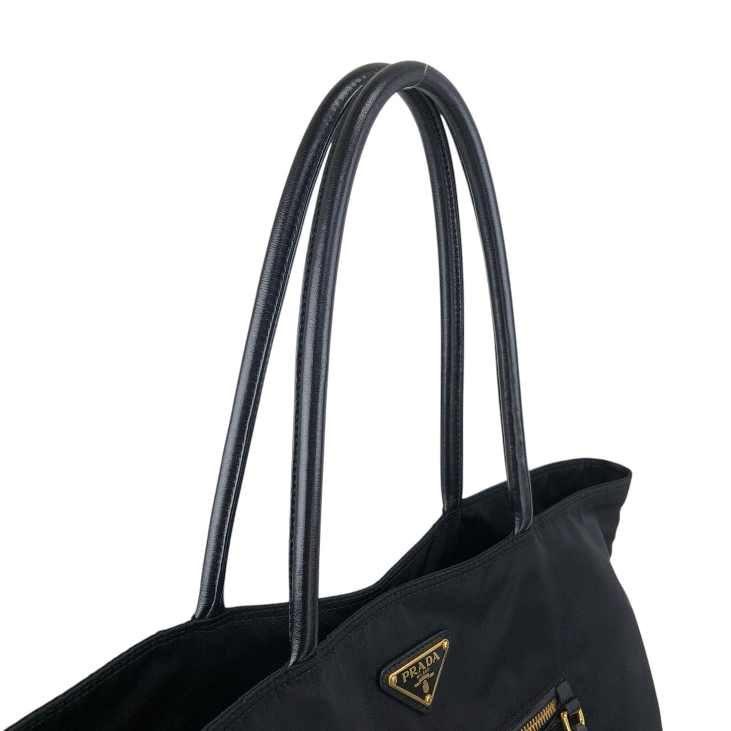 PRADA Tessuto Triangle Logo Handbag Totebag Black Vintage zahf6a
