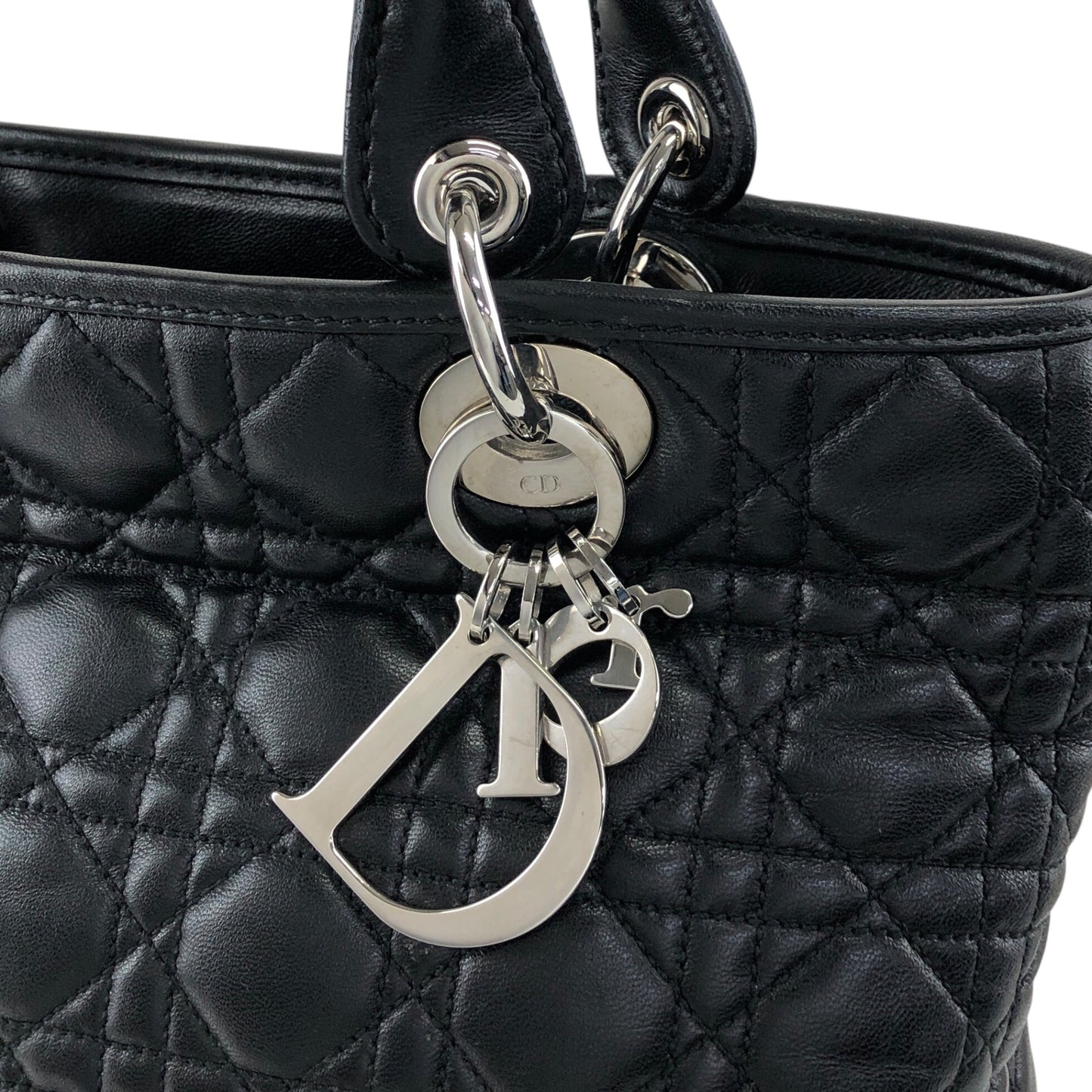 Christian Dior Lady Dior Cannage Logo Charm Handbag Black Vintage ymgxfh