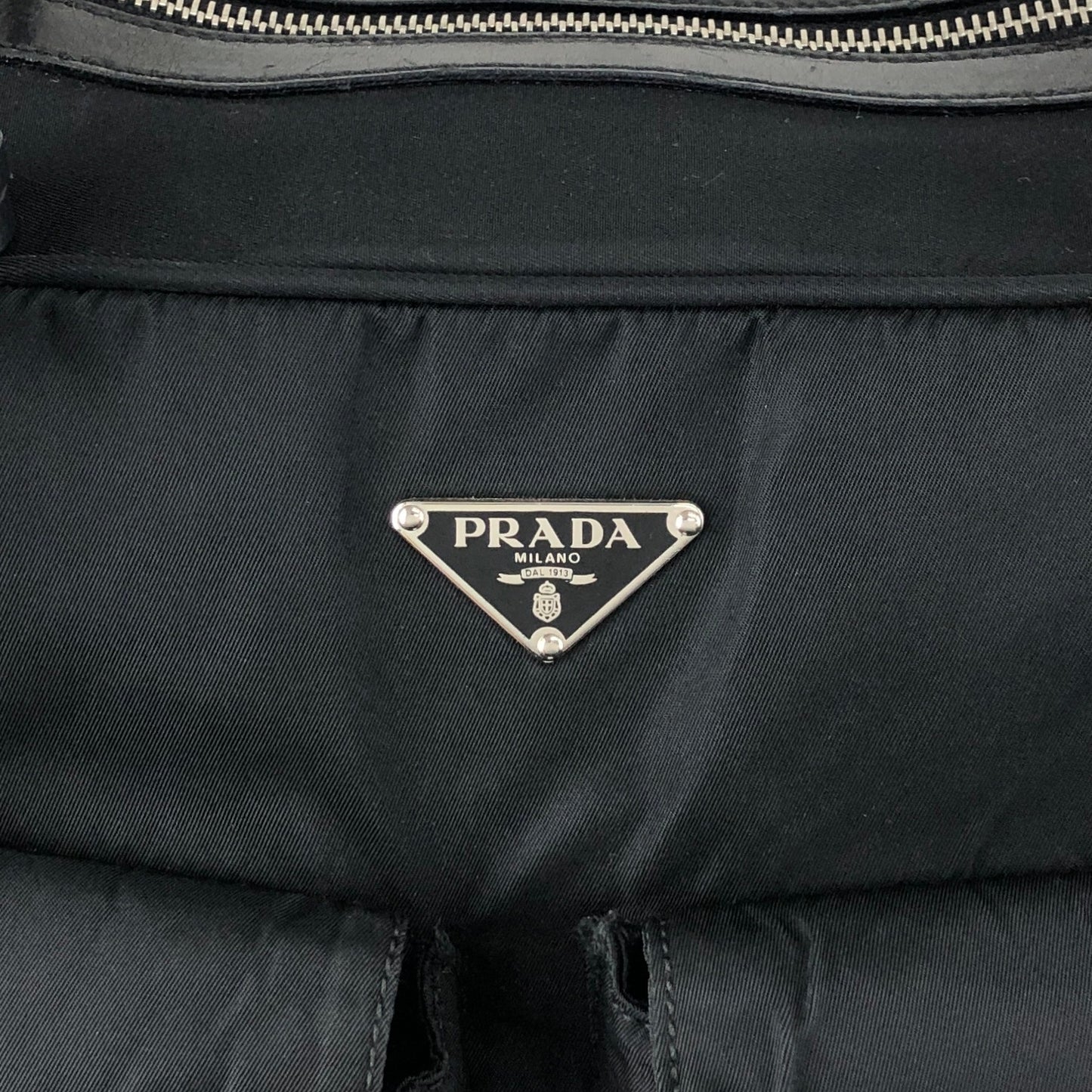 PRADA Tessuto Triangle Logo Double Pocket Handbag Boston bag Black Vintage 84gcbc
