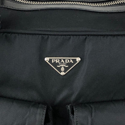 PRADA Tessuto Triangle Logo Double Pocket Handbag Boston bag Black Vintage 84gcbc