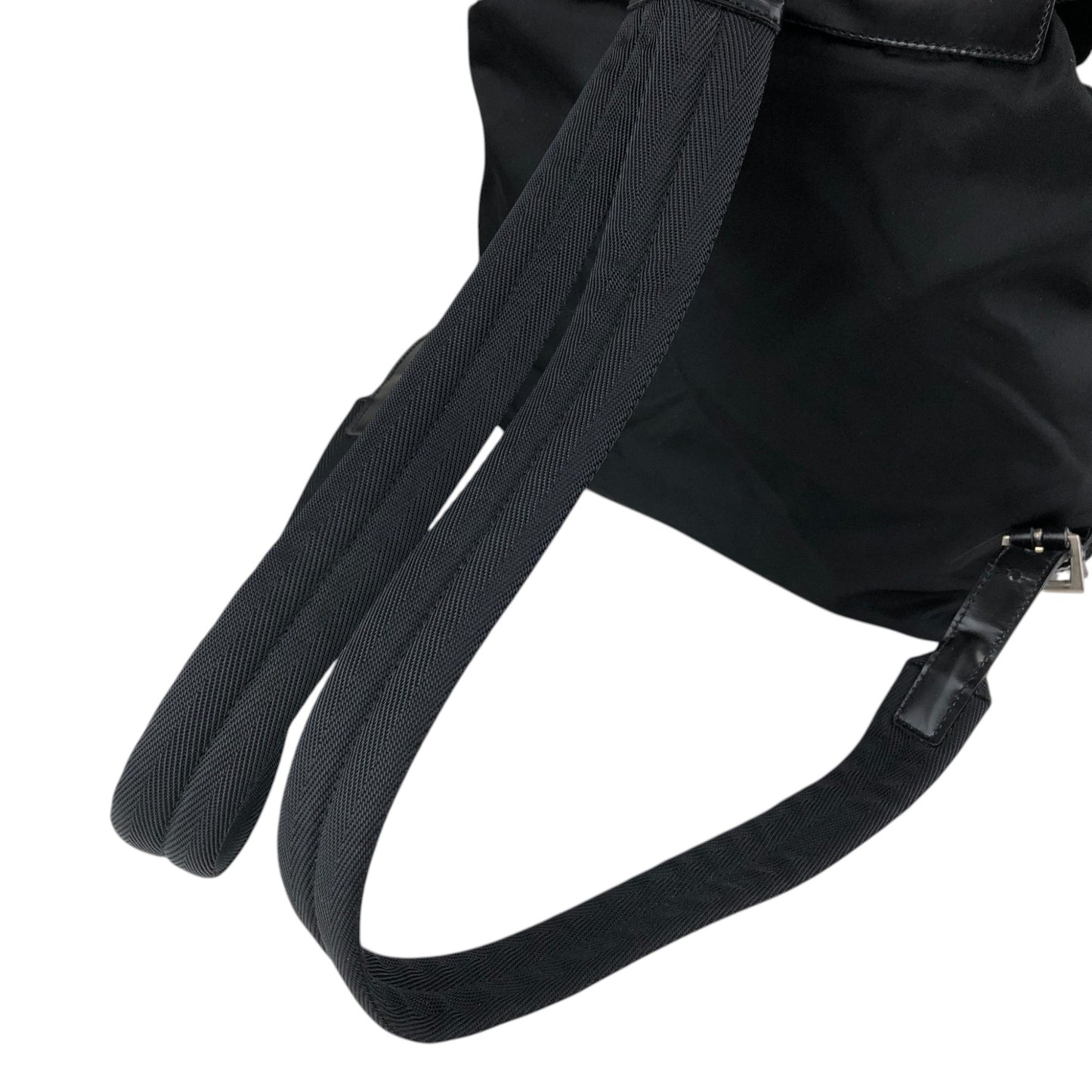 PRADA Tessuto Triangle Logo Front Buckle Backpack Black Vintage ue56ys