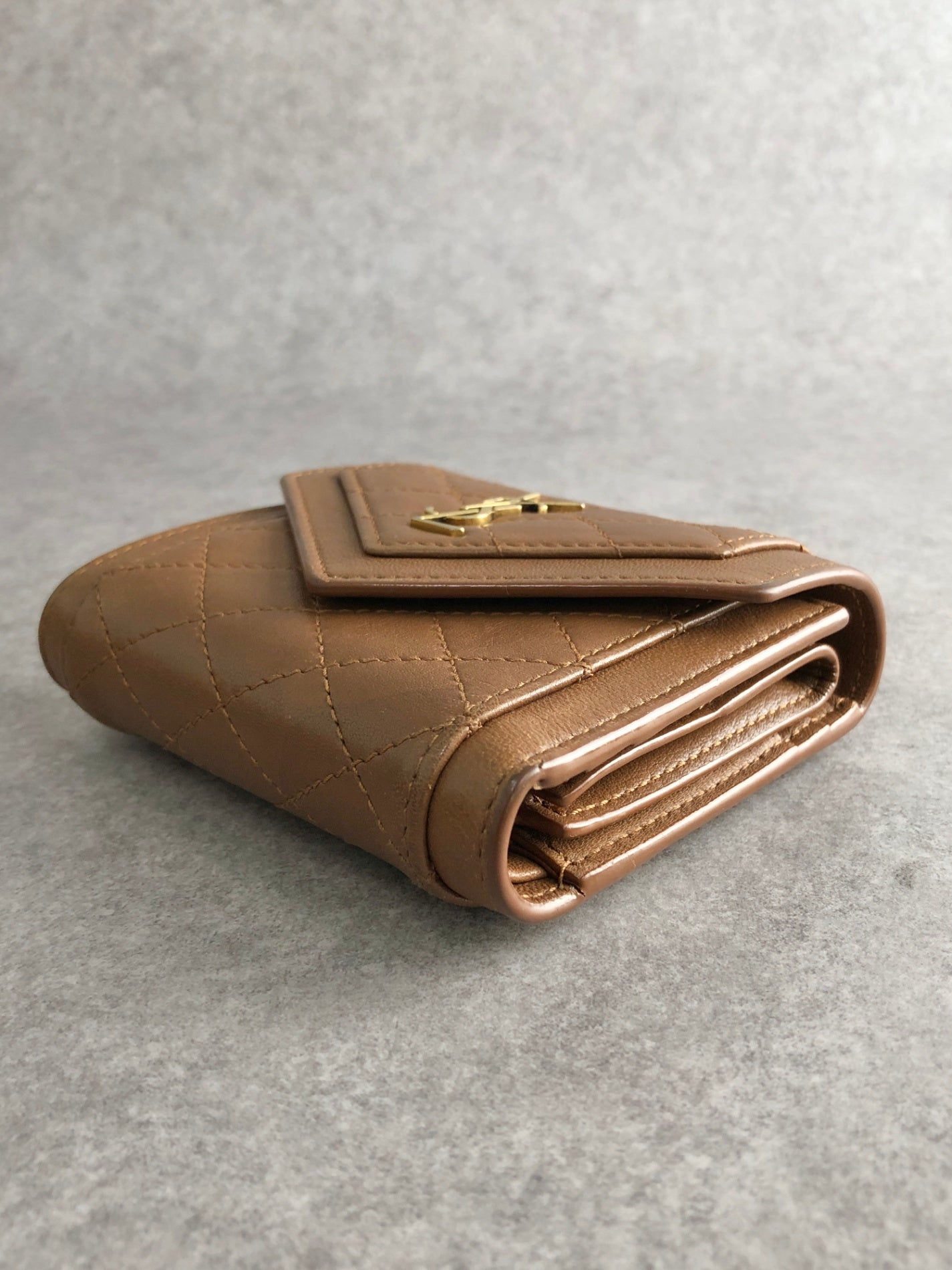 SAINT LAURENT PARIS YSL Logo Trifold Wallet Brown Vintage 2d43kh