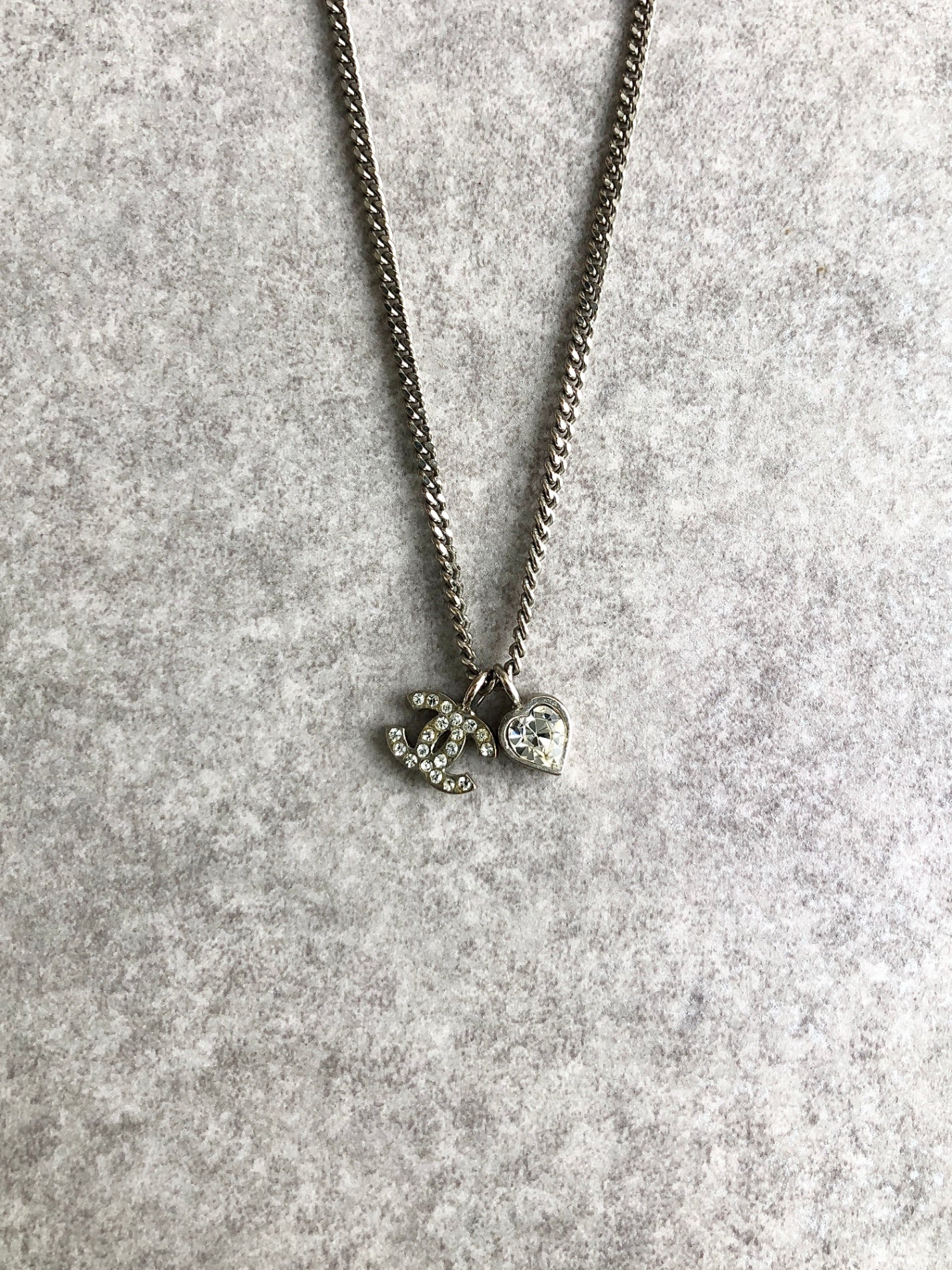 CHANEL Coco Mark Rhinestone Necklace Silver Vintage udsh45